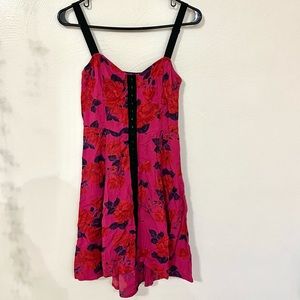 UO Kimchi Blue floral mini dress pink red purple floral print black strap size 6